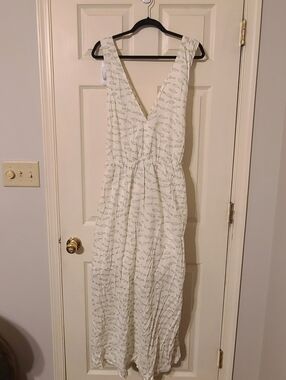 White Maxi Dress with Subtle Green Fish Print